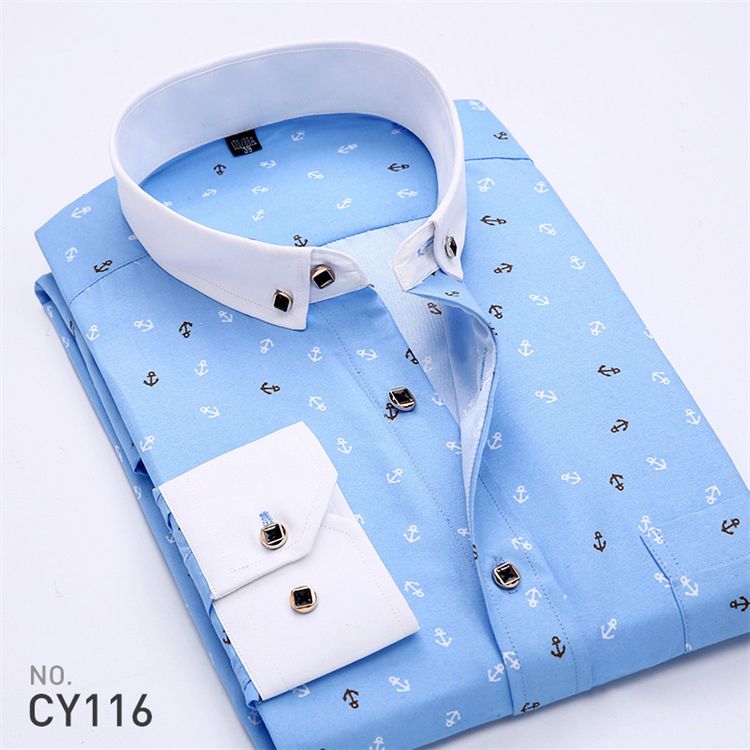 Men Fashion Long Sleeve Printed Shirts Slim Fit Male Social Business Dress Shirt Brand Men Clothing