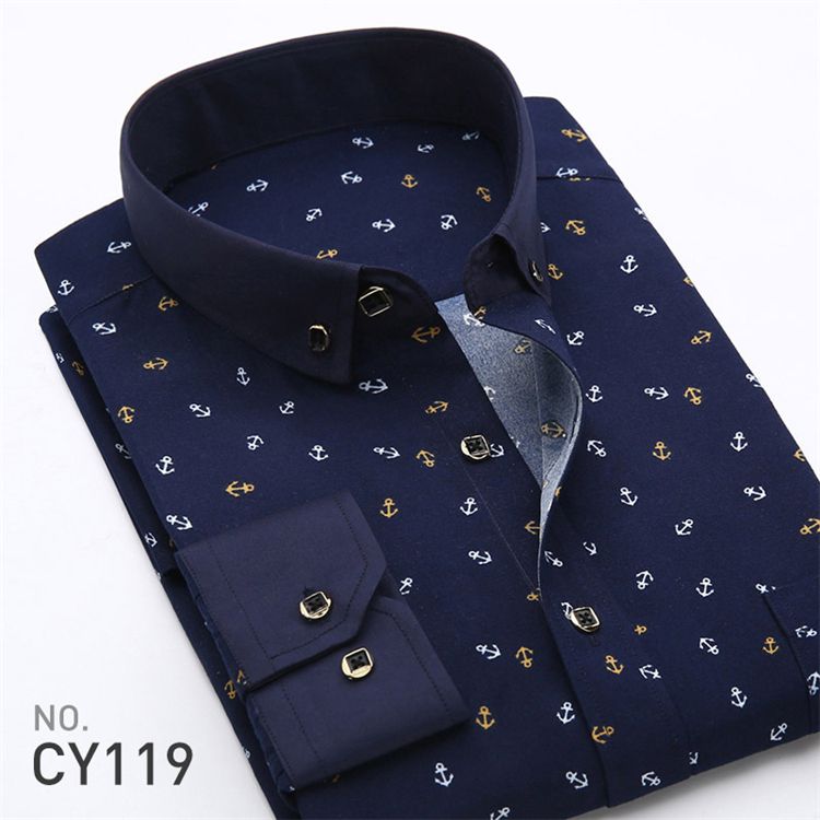Men Fashion Long Sleeve Printed Shirts Slim Fit Male Social Business Dress Shirt Brand Men Clothing