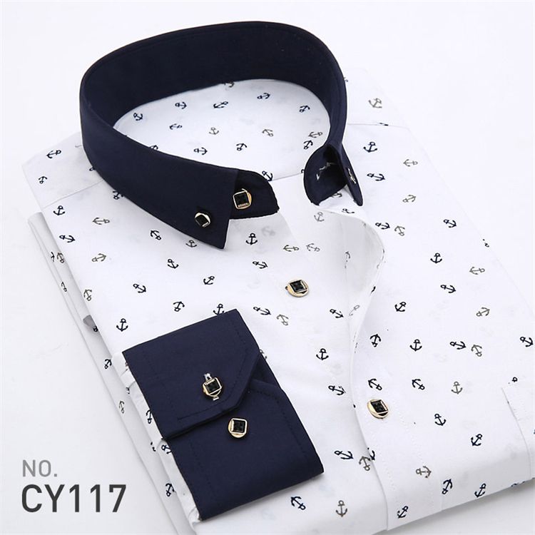 Men Fashion Long Sleeve Printed Shirts Slim Fit Male Social Business Dress Shirt Brand Men Clothing