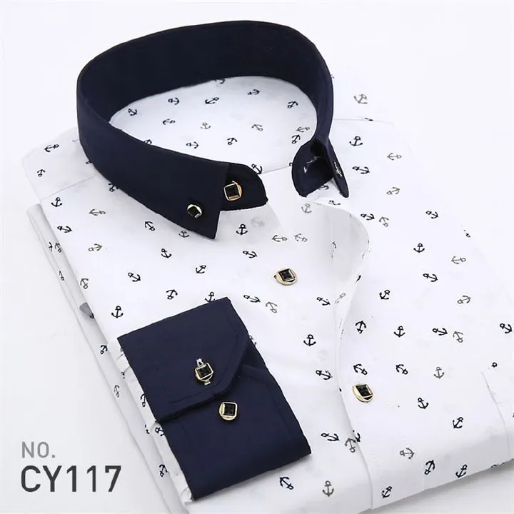 Men Fashion Long Sleeve Printed Shirts Slim Fit Male Social Business Dress Shirt Brand Men Clothing