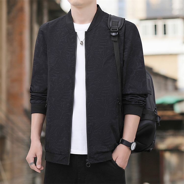 Fashion men's jacket coat slim side slit pocket casual sportswear youth zipper jacket