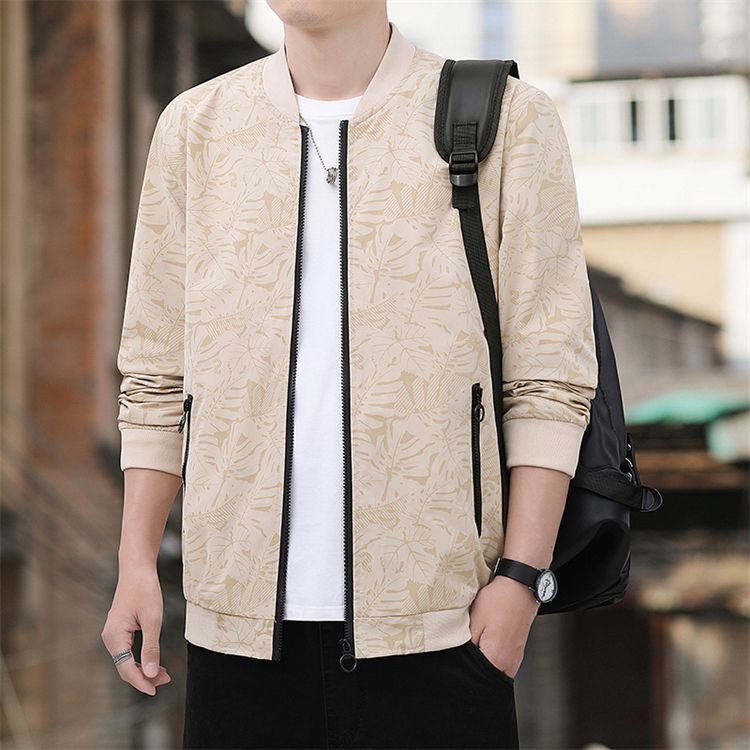 Fashion men's jacket coat slim side slit pocket casual sportswear youth zipper jacket