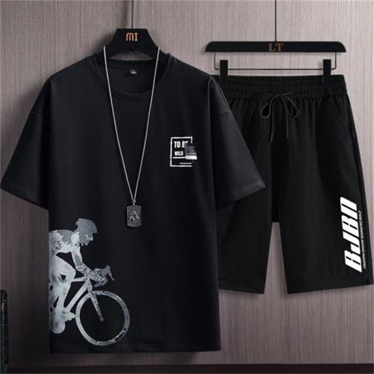 2 in 1 Men Clothes T-Shirts tshirts Shorts Polos Men Suits Fashion Summer Print Round Neck Short Sleeve Shorts T-Shirt Sets