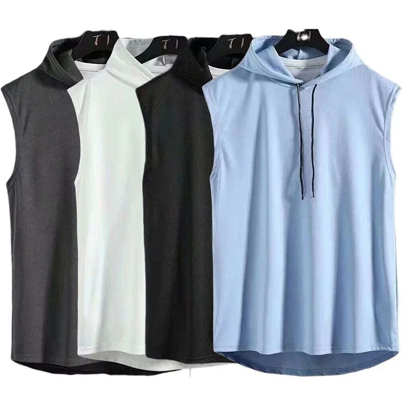 Men Gym Top Tanks & Camis Summer Clothing Bodybuilding Workout Fashion Fitness Singlets Sleeveless Hood Muscle Top