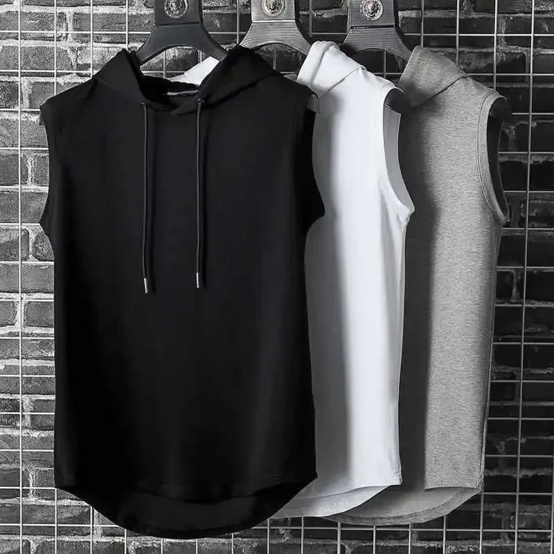Men Gym Top Tanks & Camis Summer Clothing Bodybuilding Workout Fashion Fitness Singlets Sleeveless Hood Muscle Top
