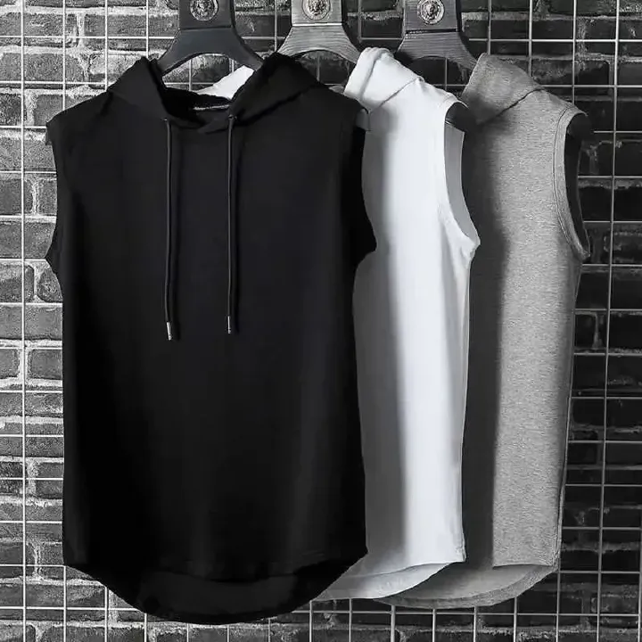 Men Gym Top Tanks & Camis Summer Clothing Bodybuilding Workout Fashion Fitness Singlets Sleeveless Hood Muscle Top