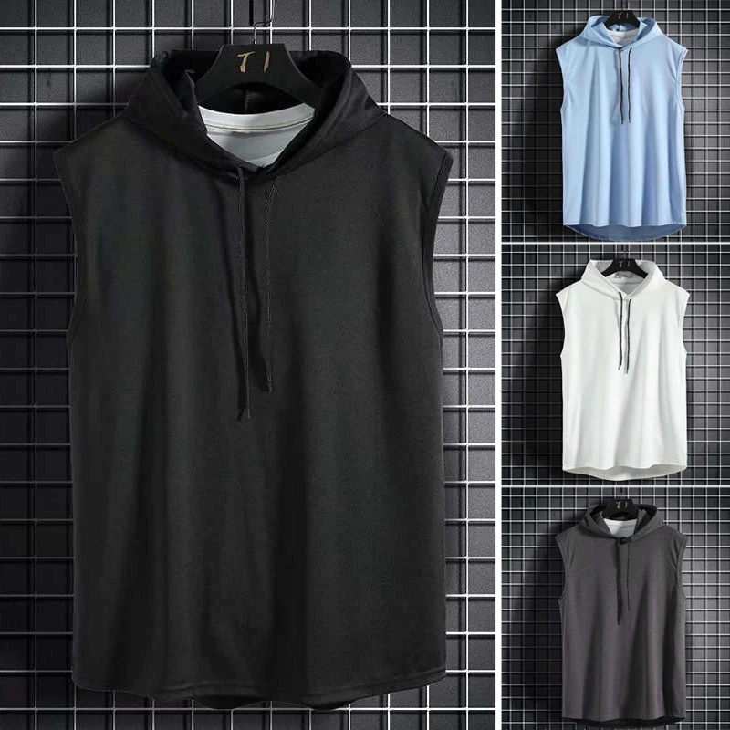 Men Gym Top Tanks & Camis Summer Clothing Bodybuilding Workout Fashion Fitness Singlets Sleeveless Hood Muscle Top