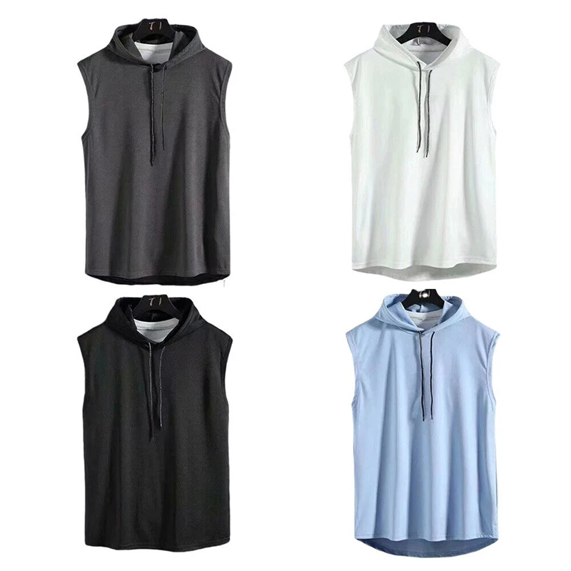 Men Gym Top Tanks & Camis Summer Clothing Bodybuilding Workout Fashion Fitness Singlets Sleeveless Hood Muscle Top