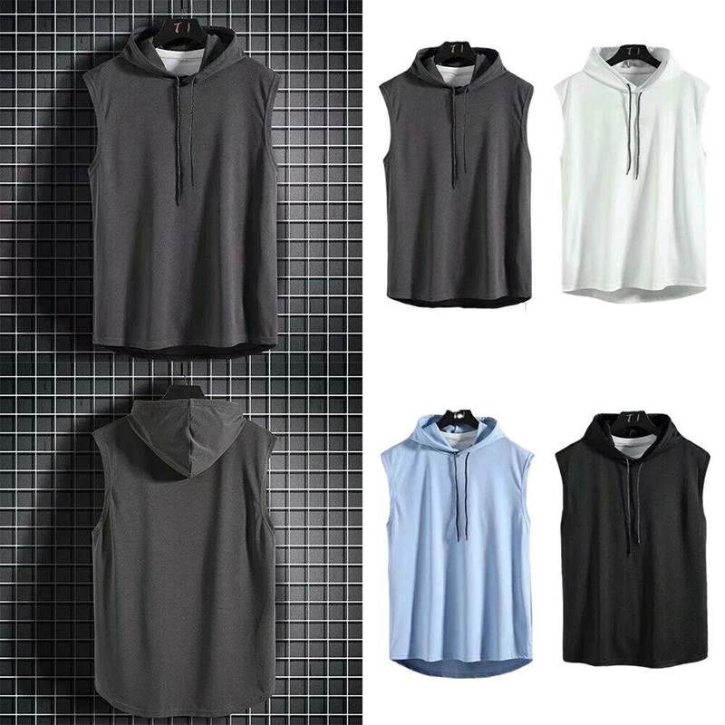 Men Gym Top Tanks & Camis Summer Clothing Bodybuilding Workout Fashion Fitness Singlets Sleeveless Hood Muscle Top