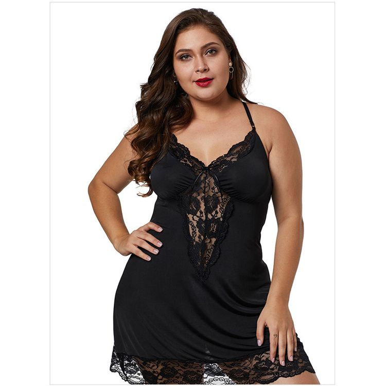 New Plus Size Sleepwear Sexy V-neck Lingerie Night Dresses Women big size Lace Nightwear