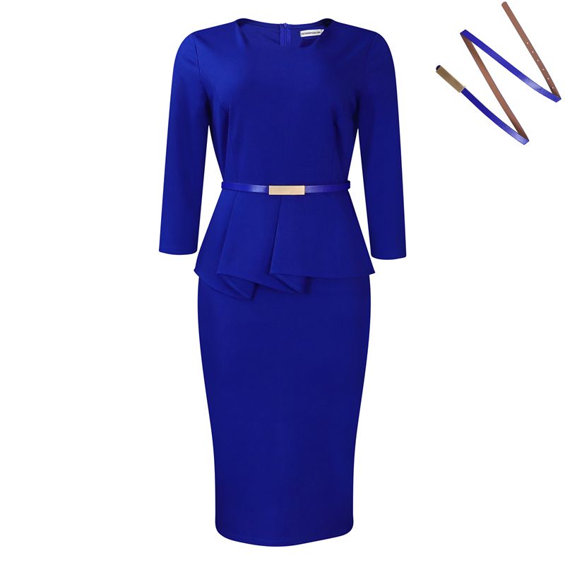 Trendy Career Dresses V-neck Half Sleeve Ruffle Wrap Hip Pencil Ladies Office Dresses Women Formal Work Dress