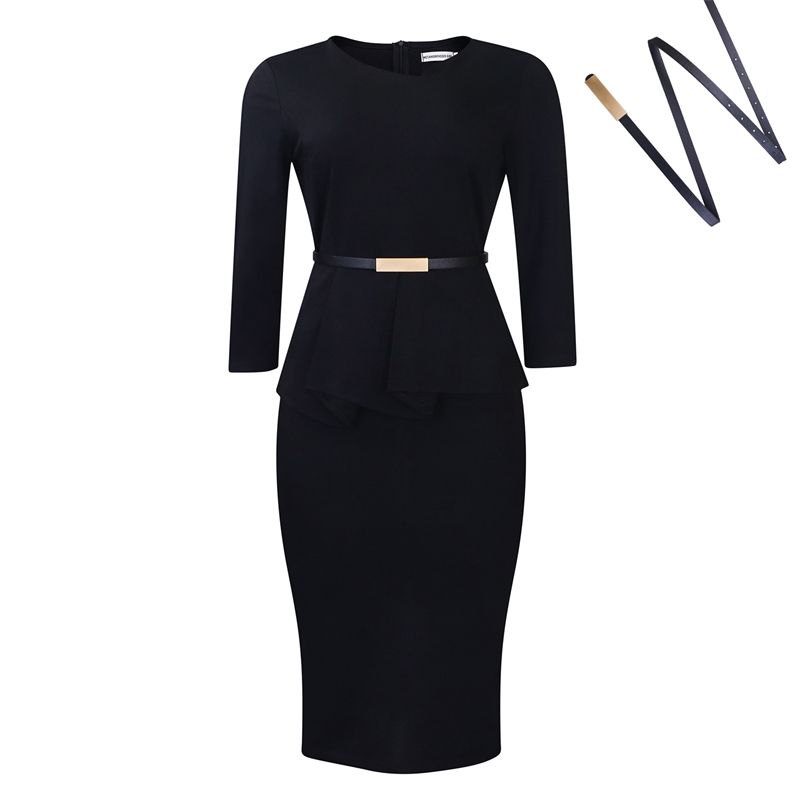 Trendy Career Dresses V-neck Half Sleeve Ruffle Wrap Hip Pencil Ladies Office Dresses Women Formal Work Dress