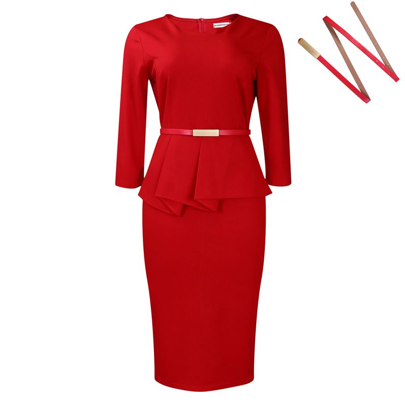 Trendy Career Dresses V-neck Half Sleeve Ruffle Wrap Hip Pencil Ladies Office Dresses Women Formal Work Dress