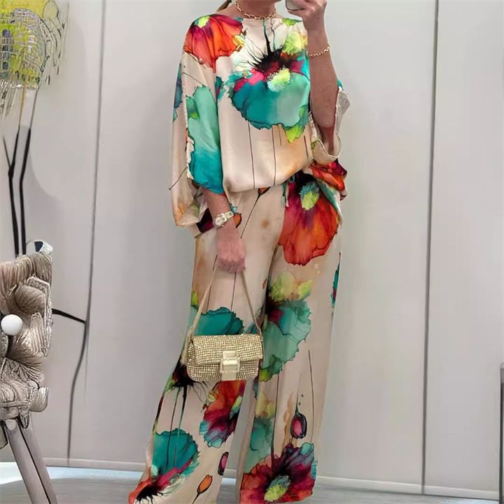 Autumn and winter new women's clothing bat long sleeved pants printed casual fashion suit for women