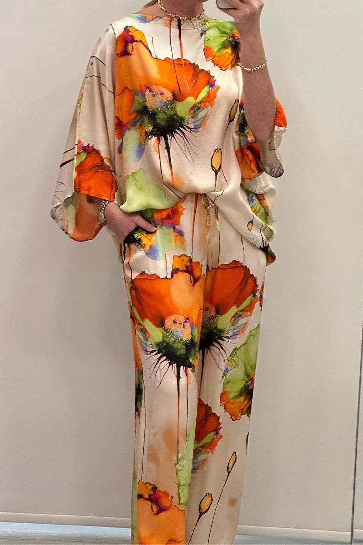 Autumn and winter new women's clothing bat long sleeved pants printed casual fashion suit for women