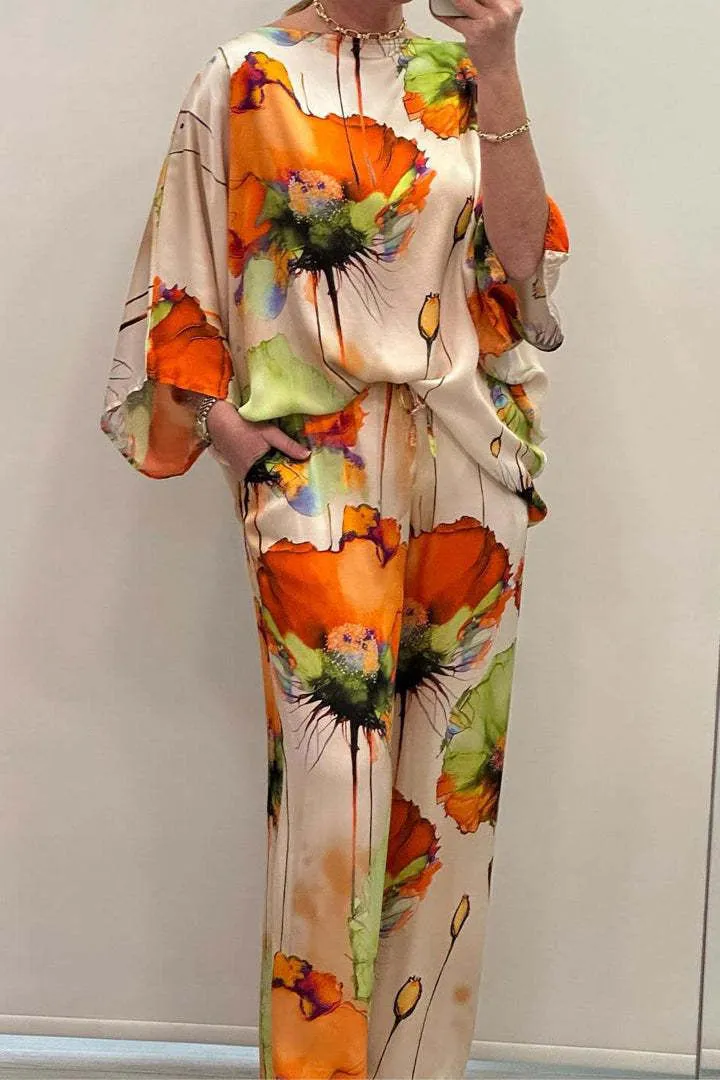 Autumn and winter new women's clothing bat long sleeved pants printed casual fashion suit for women