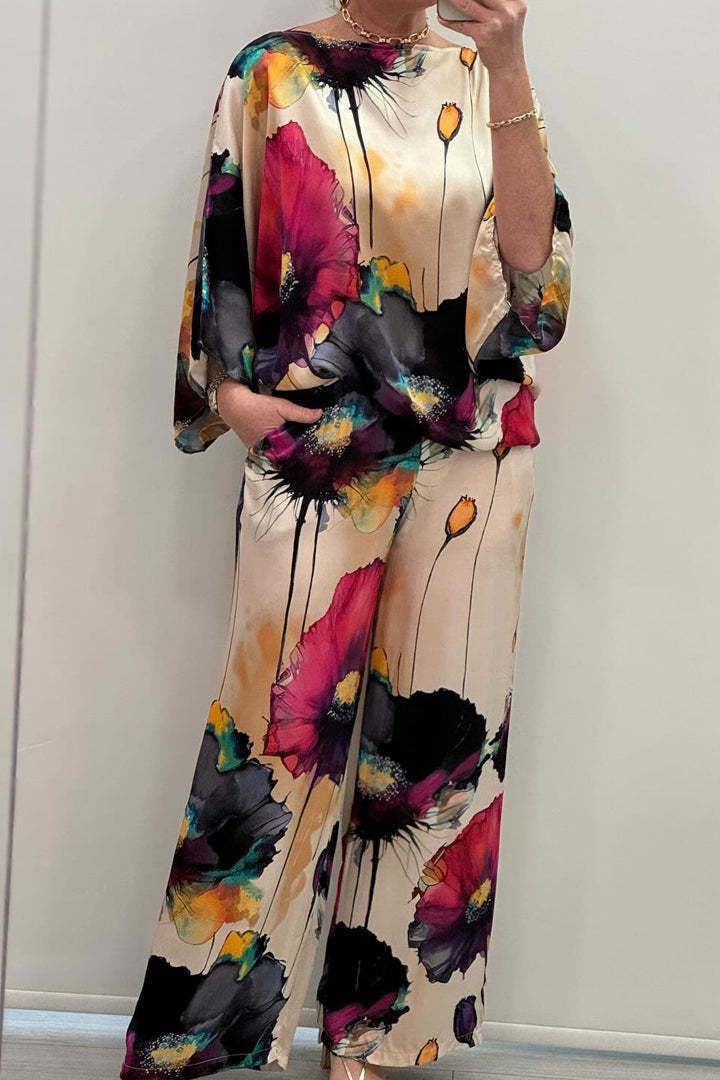 Autumn and winter new women's clothing bat long sleeved pants printed casual fashion suit for women