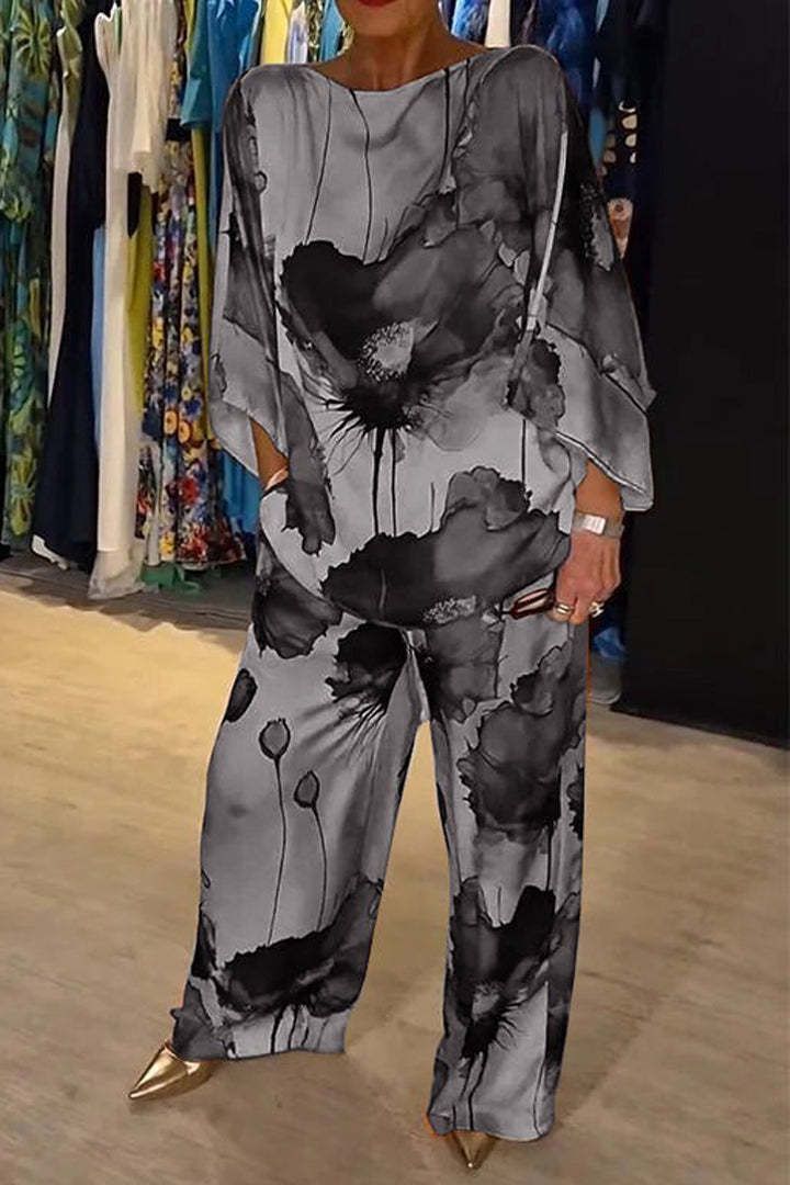 Autumn and winter new women's clothing bat long sleeved pants printed casual fashion suit for women