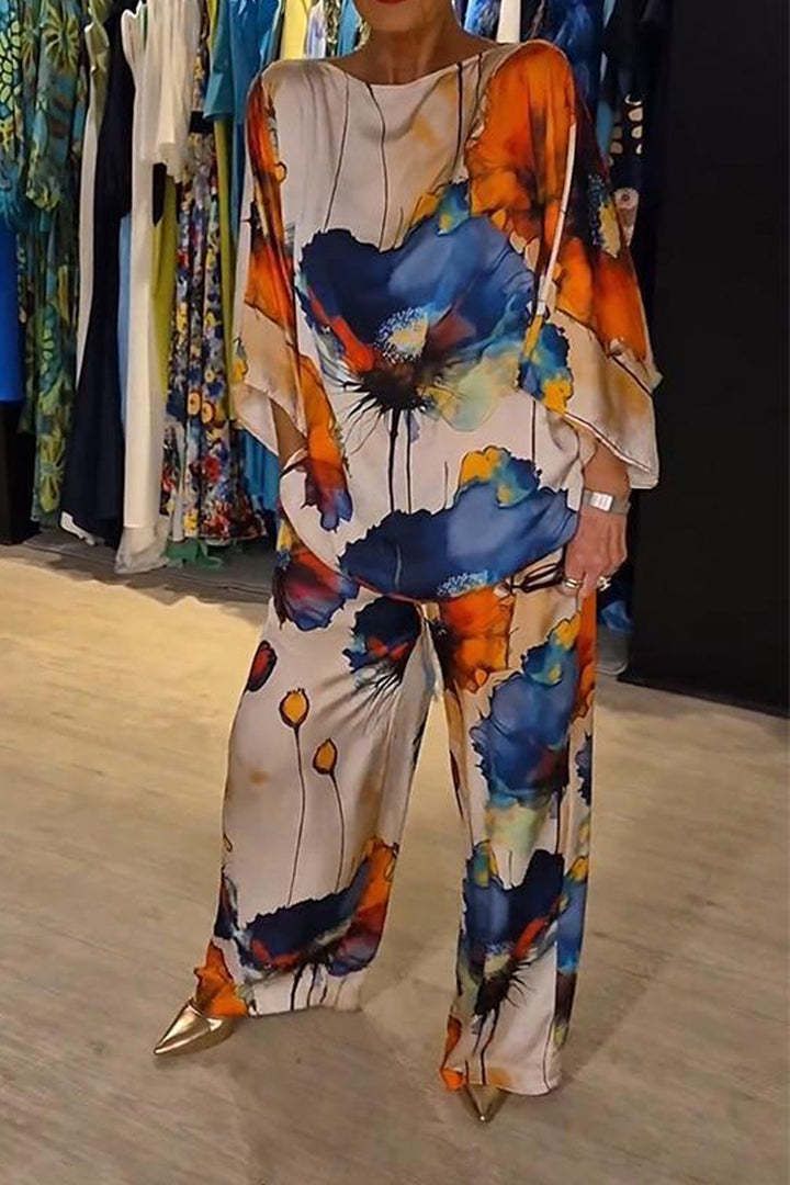 Autumn and winter new women's clothing bat long sleeved pants printed casual fashion suit for women