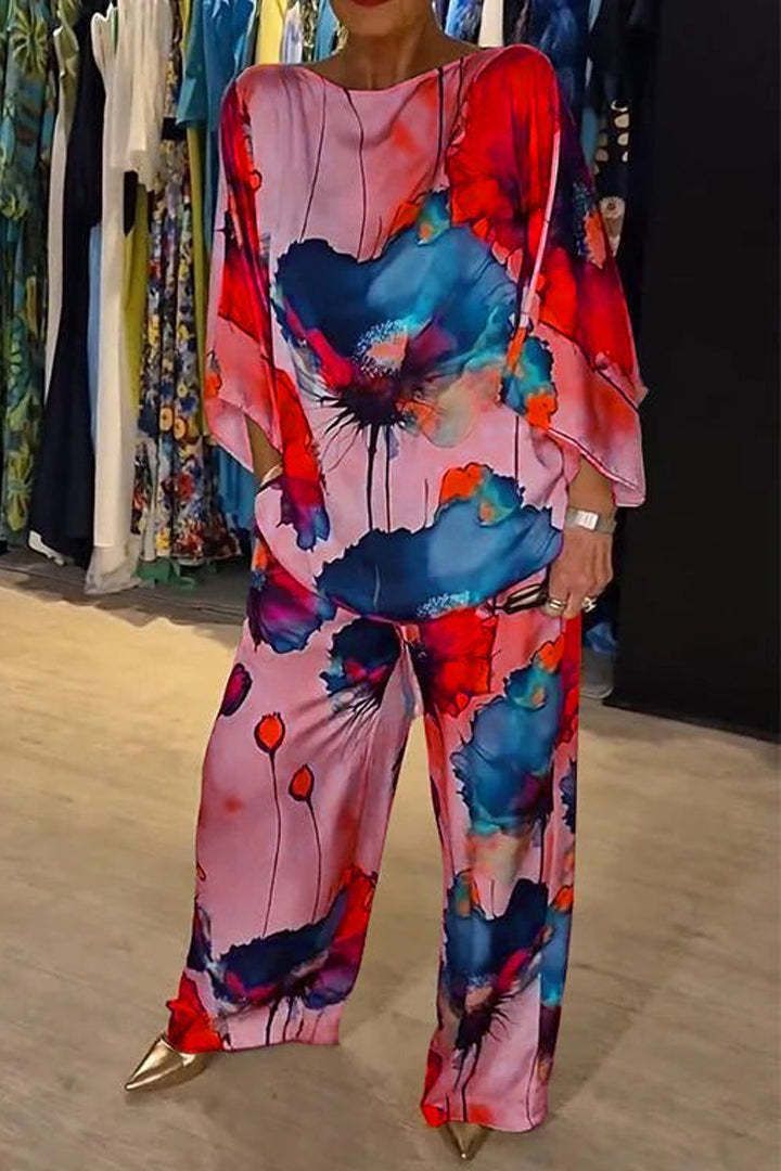 Autumn and winter new women's clothing bat long sleeved pants printed casual fashion suit for women