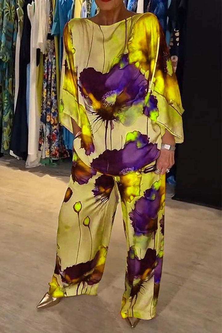 Autumn and winter new women's clothing bat long sleeved pants printed casual fashion suit for women