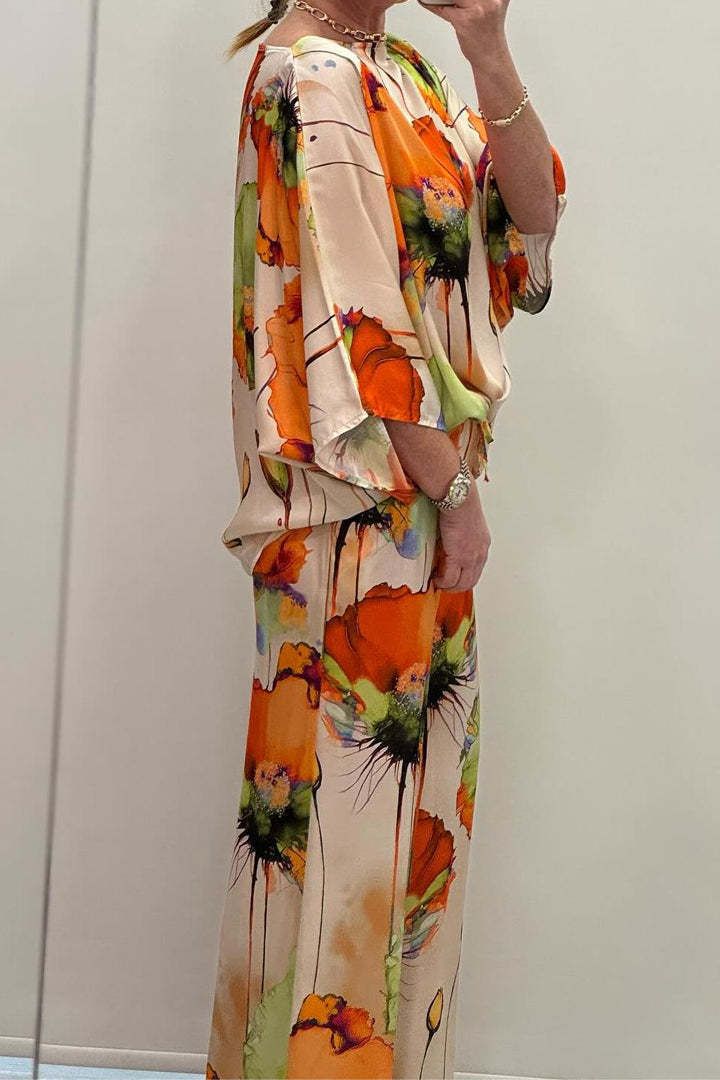 Autumn and winter new women's clothing bat long sleeved pants printed casual fashion suit for women