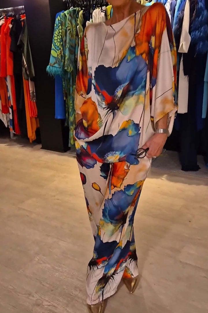 Autumn and winter new women's clothing bat long sleeved pants printed casual fashion suit for women