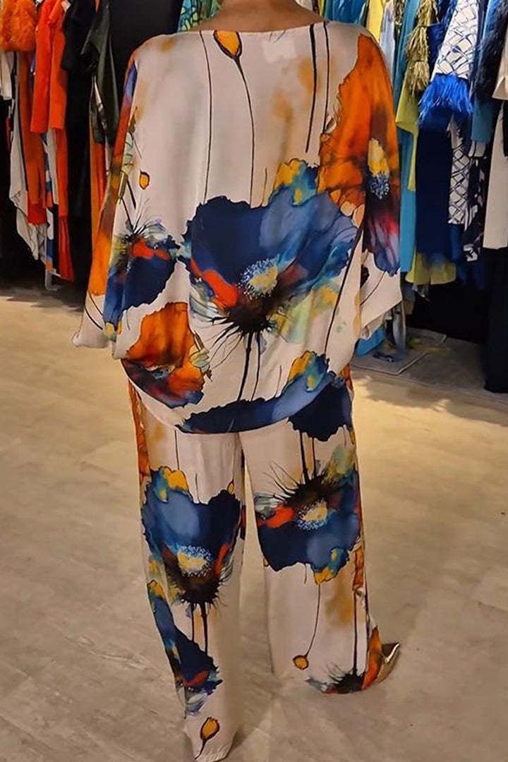Autumn and winter new women's clothing bat long sleeved pants printed casual fashion suit for women