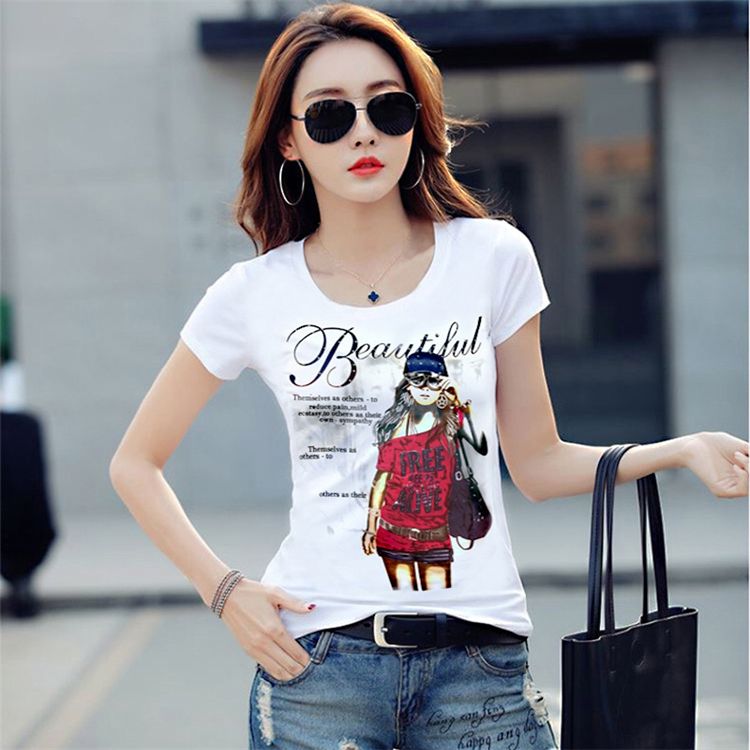 Summer casual women's clothing round neck short sleeve T-shirt slim top