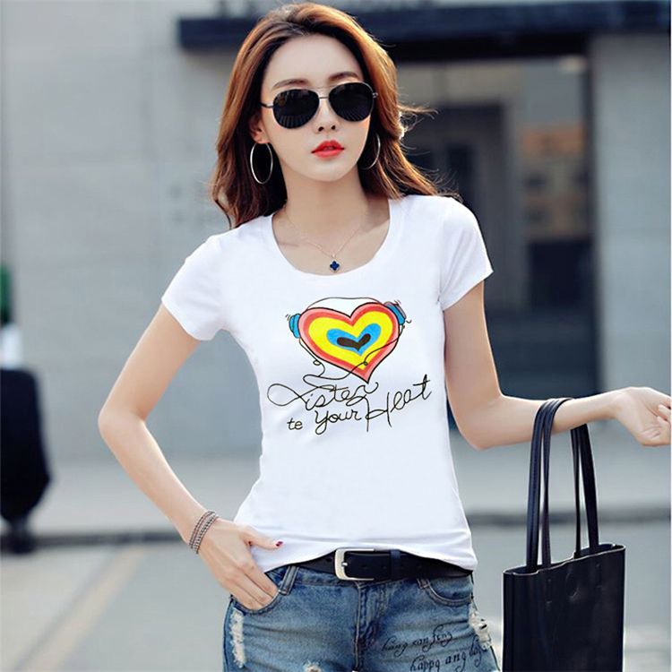 Summer casual women's clothing round neck short sleeve T-shirt slim top