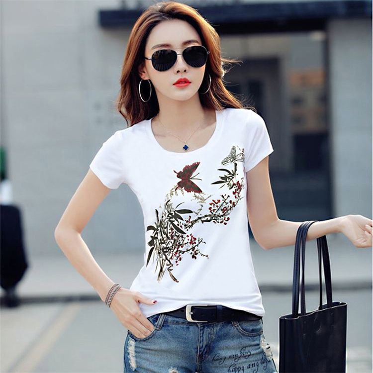 Summer casual women's clothing round neck short sleeve T-shirt slim top