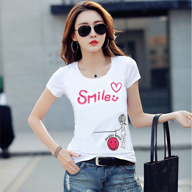 Summer casual women's clothing round neck short sleeve T-shirt slim top