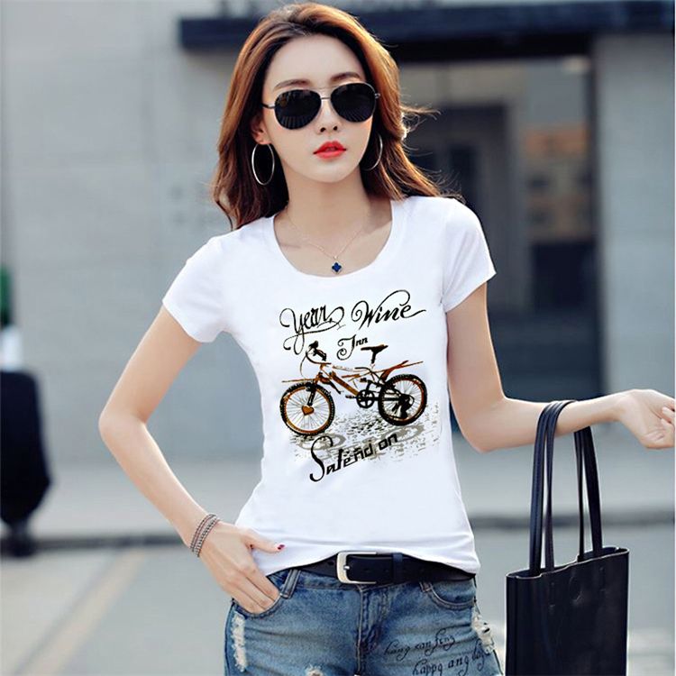 Summer casual women's clothing round neck short sleeve T-shirt slim top