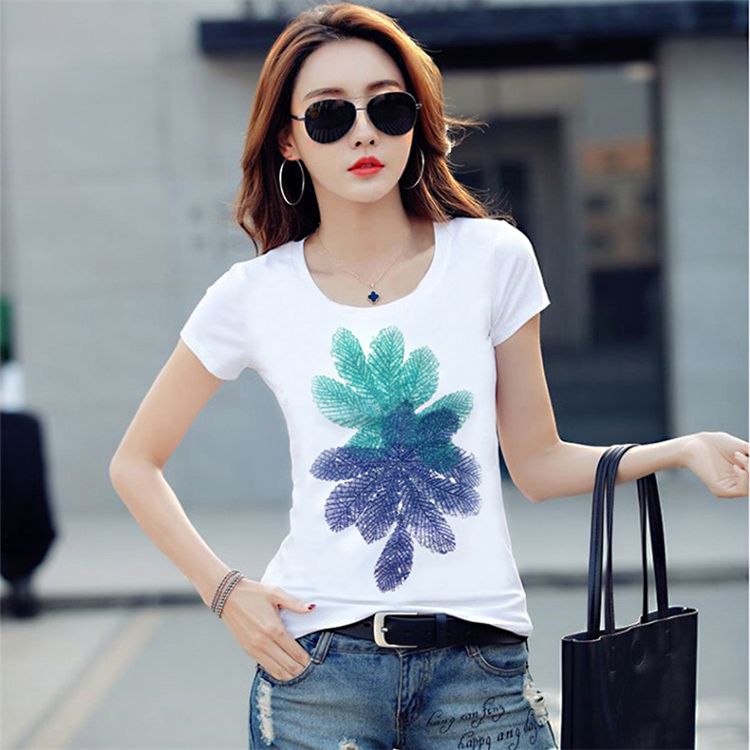 Summer casual women's clothing round neck short sleeve T-shirt slim top