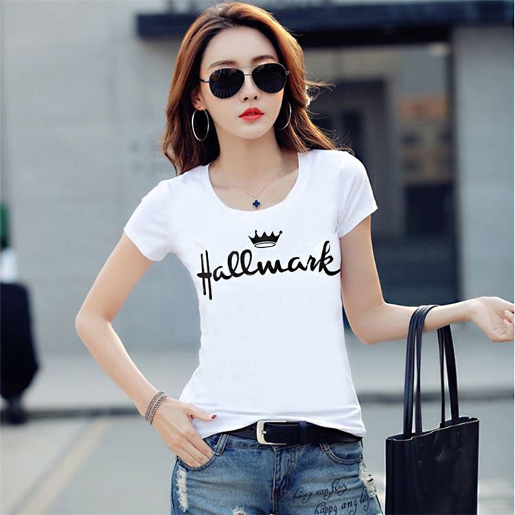 Summer casual women's clothing round neck short sleeve T-shirt slim top