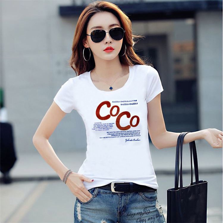 Summer casual women's clothing round neck short sleeve T-shirt slim top