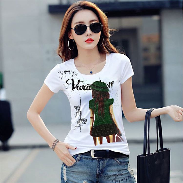 Summer casual women's clothing round neck short sleeve T-shirt slim top