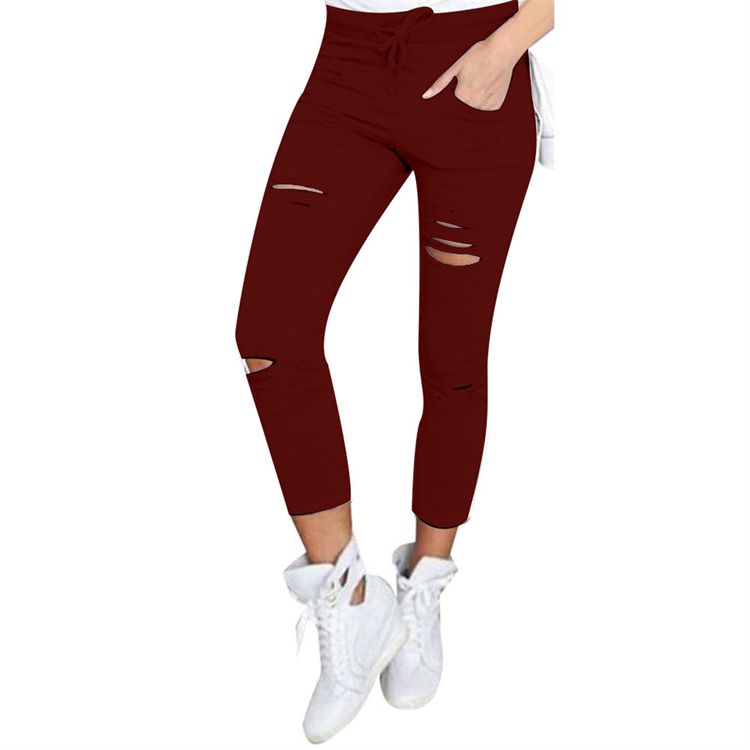 Skinny Jeans Women Denim Pants Holes Destroyed Knee Pencil Pants Casual Trousers Stretch Ripped