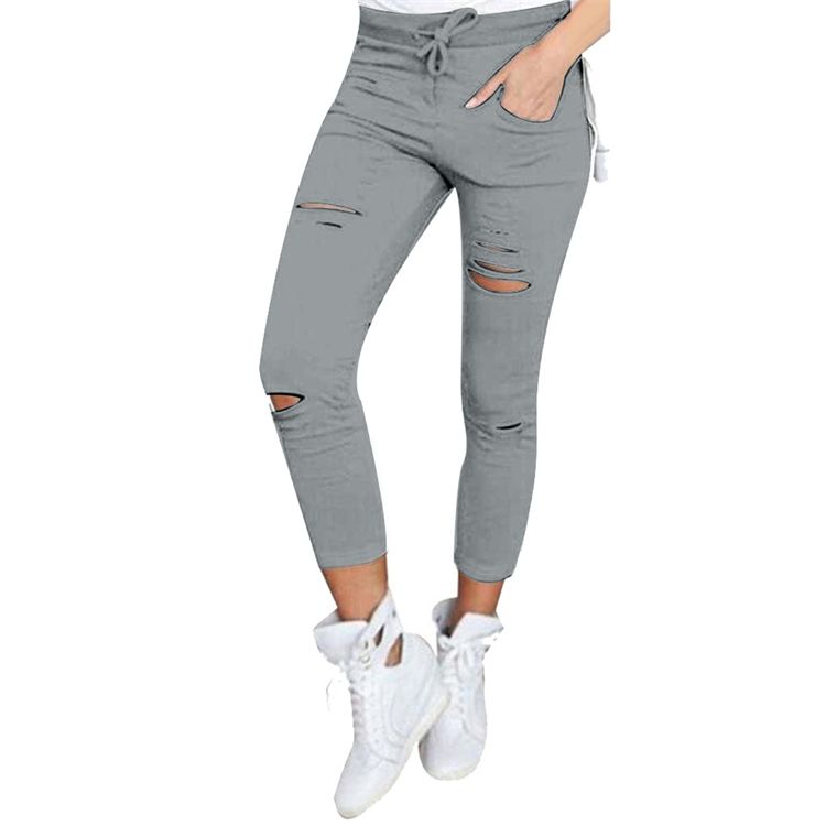 Skinny Jeans Women Denim Pants Holes Destroyed Knee Pencil Pants Casual Trousers Stretch Ripped