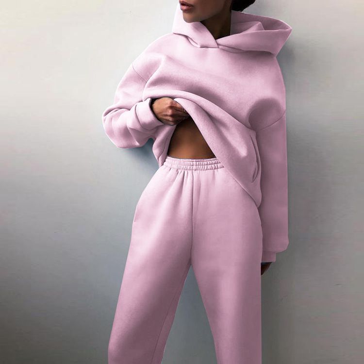 Winter Solid Plain Women Tracksuit Fleeced Sweat Pant and Hoodie Jogging Suit Sets Custom Unisex Sweatsuit Set