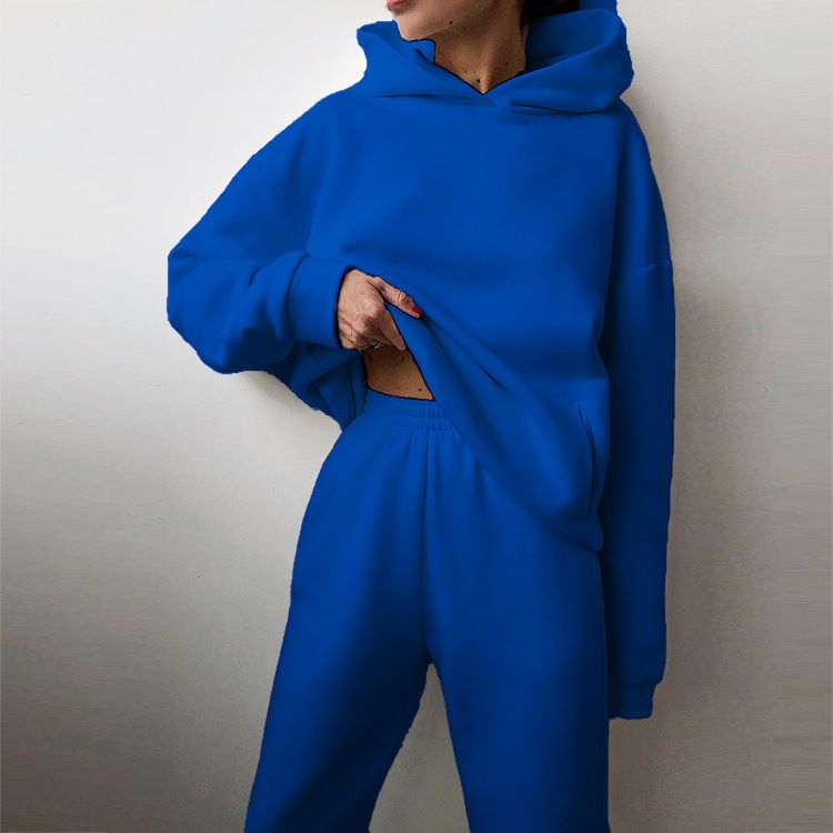 Winter Solid Plain Women Tracksuit Fleeced Sweat Pant and Hoodie Jogging Suit Sets Custom Unisex Sweatsuit Set