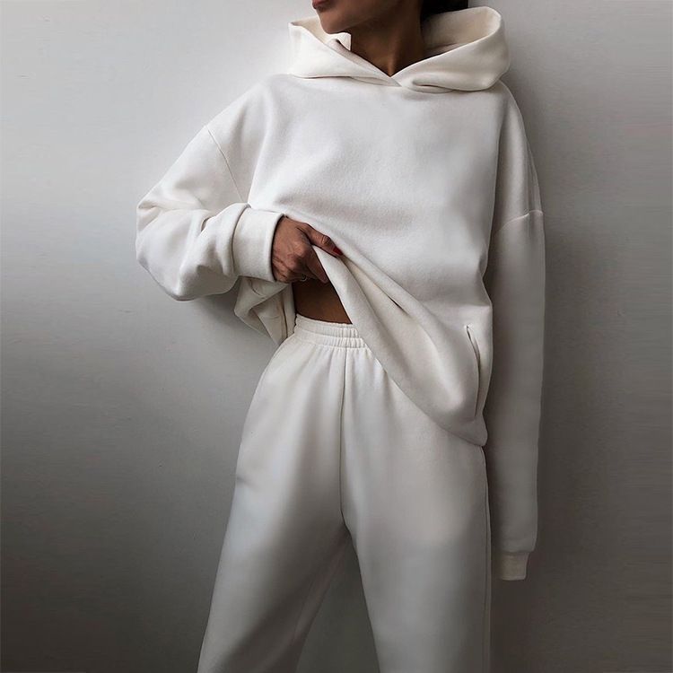 Winter Solid Plain Women Tracksuit Fleeced Sweat Pant and Hoodie Jogging Suit Sets Custom Unisex Sweatsuit Set