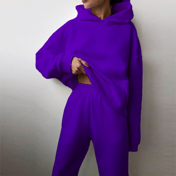 Winter Solid Plain Women Tracksuit Fleeced Sweat Pant and Hoodie Jogging Suit Sets Custom Unisex Sweatsuit Set