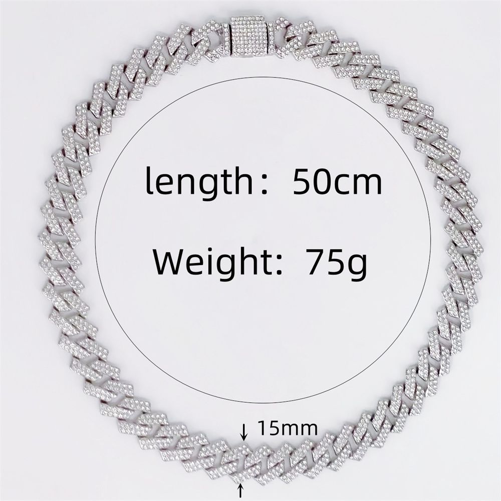 3pcs/set  European and American style Hip-hop Diamond Necklace Bracelet Men's Watch Set Silver Quartz  Full Diamond Watch Male Student Steel Band Metal Calendar Cuban Chain Set Watch