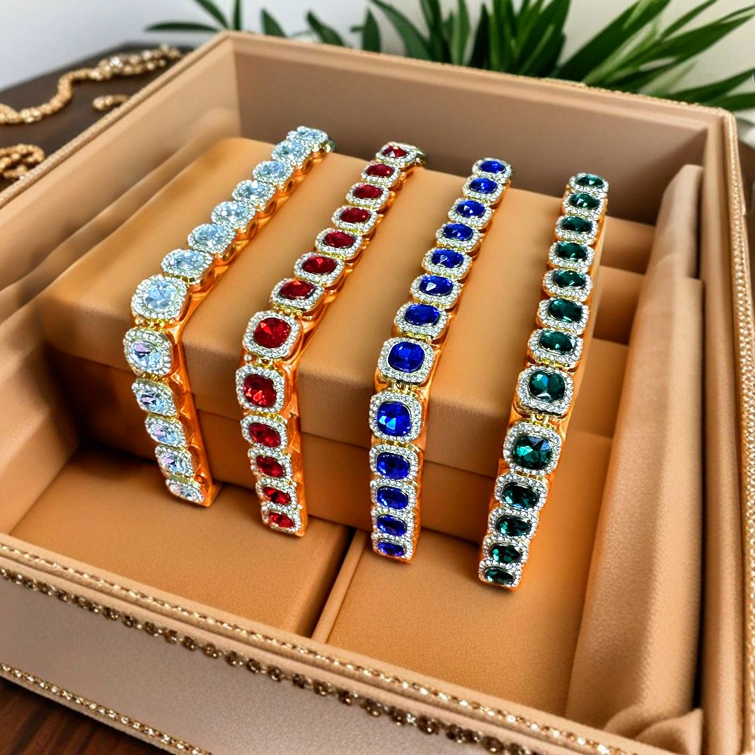 4-piece Hiphop Steel Belt Calendar Blue Face Personalized Men's Watch Bracelet Necklace Diamond Set Jewelry Gift Box