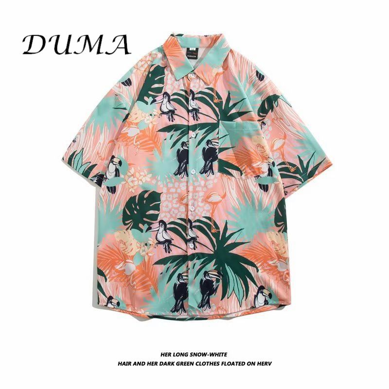 "DUMA"Hawaii Flower shirt Man Short sleeve Summer "Loose" Vacation Beach shirt