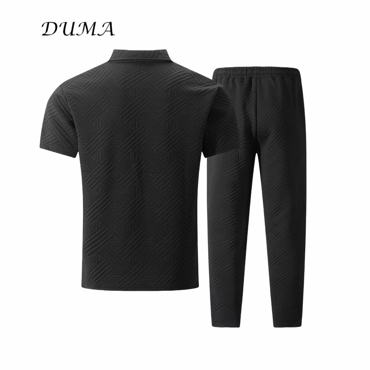 "DUMA"Summer Man Solid color Jacquard short-sleeved POLO shirt + trousers Two-piece set