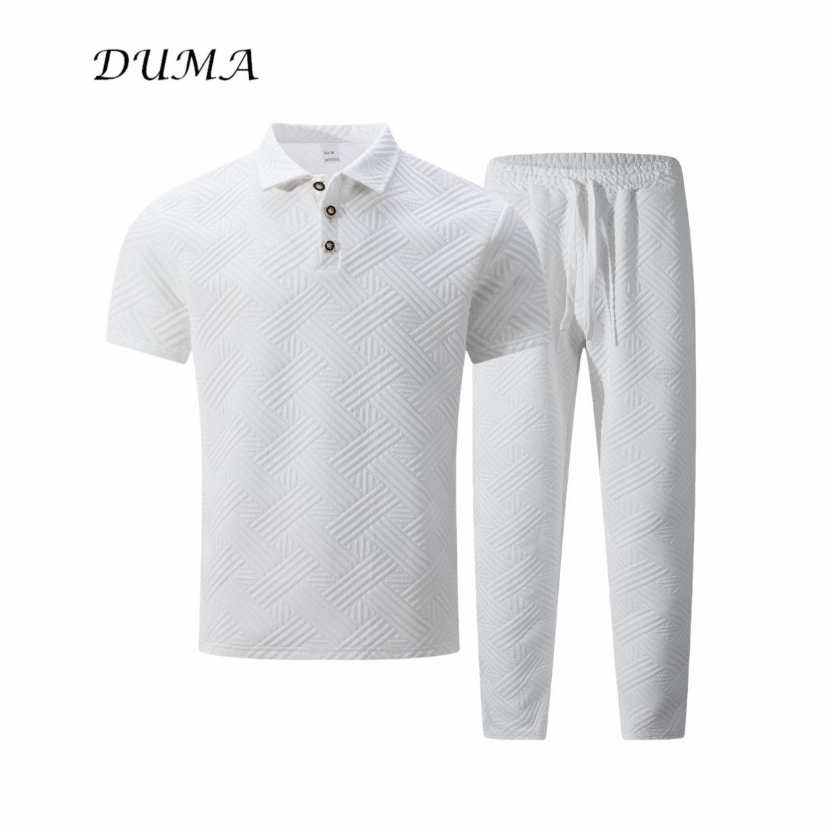 "DUMA"Summer Man Solid color Jacquard short-sleeved POLO shirt + trousers Two-piece set