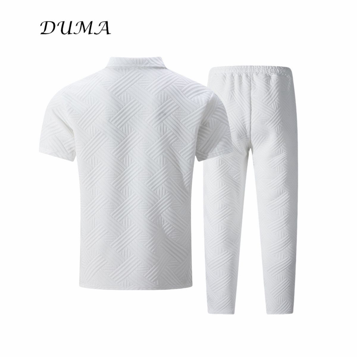 "DUMA"Summer Man Solid color Jacquard short-sleeved POLO shirt + trousers Two-piece set