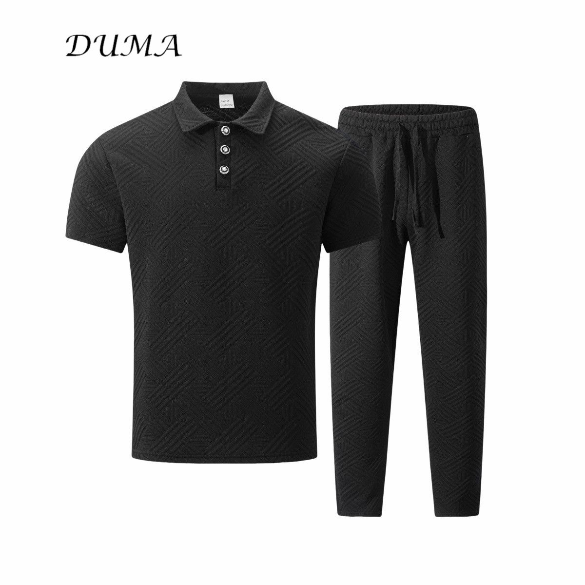 "DUMA"Summer Man Solid color Jacquard short-sleeved POLO shirt + trousers Two-piece set